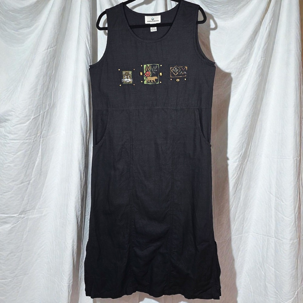 Erin London Dress Women Medium Black Silk Linen‎ Lagenlook Boho Beachy Maxi Tank
